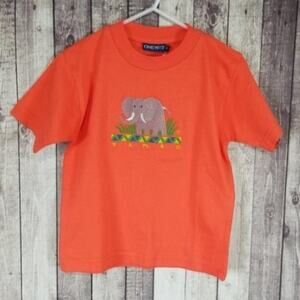 One Way Orange Elephant Tembo Embroidered Short Sleeve T-shirt NEW